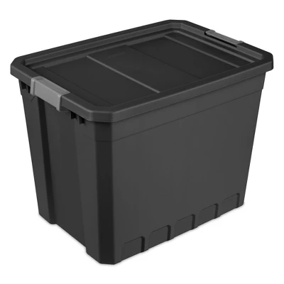 Sterilite Storage System Solution With 27 Gallon Heavy Duty Stackable Storage Box Container Totes With Grey Latching Lid, 12 Pack 1 Sterilite Storage System Solution With 27 Gallon Heavy Duty Stackable Storage Box Container Totes With Grey Latching Lid, 12 Pack