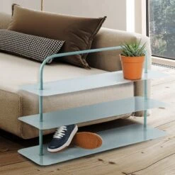 Happimess Minimalist 24.5" 9-Pair 3-Tier Iron Thin Flat Plate Shoe Rack -Home Storage Store GUEST 027a3aac 7ad1 4c8b ae9a c5c8fae9edce