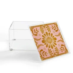Sewzinski Boho Florals Yellow White Pink 4" X 4" Acrylic Box - Deny Designs
