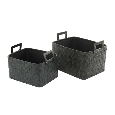 Set Of 2 Leather Storage Baskets Brown - Olivia & May 1 Set Of 2 Leather Storage Baskets Brown - Olivia & May