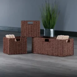 3pc Tessa Woven Rope 2 Small And 1 Large Basket Set Walnut - Winsome -Home Storage Store GUEST 08b30add efea 46e2 b935 2729142e7d06