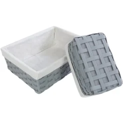 Juvale 5-Piece Grey Woven Nesting Baskets With Cloth Lining For Storage, Small Decorative Lined Rectangular Wicker Bins Set For Organizing (3 Sizes) -Home Storage Store GUEST 09cf90c5 054b 4ed6 a350 9bf01a751f35