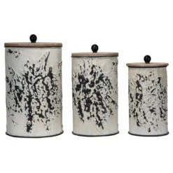 Set Of 3 Cream And Gray Floral Metal Decorative Storage Canisters - Foreside Home & Garden -Home Storage Store GUEST 0a6e4f62 ee76 4468 8366 51b5e95f5be3