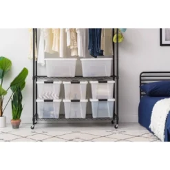 IRIS Stack And Pull Clear Storage Bin With Lid Natural