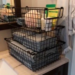 Set Of 3 Storage Bins - Basket Set For Toy, Kitchen, Closet, And Bathroom Storage - Small, Medium, And Large Shelf Organizers By Home-Complete (Black) -Home Storage Store GUEST 0d998a96 6b72 47e5 a225 0c13a333eb76