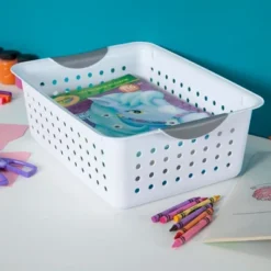 Sterilite Ultra Ventilated Open Top Plastic Storage Organizer Basket With Gray Contoured Carrying Handles -Home Storage Store GUEST 0f88361e c24f 4431 a524 e9acc3eb4209