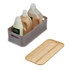 Large Handled Bin With Bamboo Lid Porpoise - IDESIGN 6 Large Handled Bin With Bamboo Lid Porpoise - IDESIGN -Home Storage Store GUEST 10774112 d0f1 4a43 add7 a75e35287940