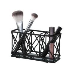 Three Compartment Cosmetic Brush And Pencil Organizer Matte Black - Home Details