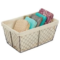 MDesign Medium Chicken Wire Storage Basket, Fabric Liner, 8 Pack, Bronze/Natural -Home Storage Store GUEST 17b66233 fe70 45cf 804d 709bd77ef0ec