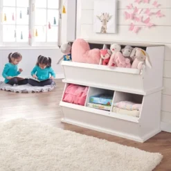 Badger Basket Two Bin Stackable Storage Cubby White/Gray Woodgrain -Home Storage Store GUEST 188e9a76 a8e3 4b08 8662 7266daf31065