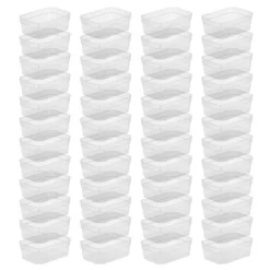 Sterilite Medium Storage Tray Containers With Sturdy Banded Rim And Textured Bottom For Desktop And Drawer Household Organization, Clear, 48 Pack
