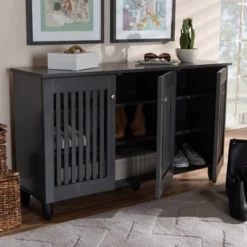 3 Door Fernanda Wooden Entryway Shoe Storage Wide Cabinet Gray - Baxton Studio -Home Storage Store GUEST 1cc9adb8 1062 4613 be40 c14f94a48515