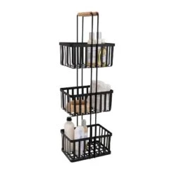 3 Tier Metal Spa Tower With Bamboo Handles Black - Simplify
