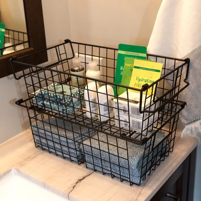 Set Of 2 Storage Bins - Basket Set For Toy, Kitchen, Closet, And Bathroom Storage - Medium Shelf Organizers With Handles By Home-Complete (Black) 6 Set Of 2 Storage Bins - Basket Set For Toy, Kitchen, Closet, And Bathroom Storage - Medium Shelf Organizers With Handles By Home-Complete (Black) - Image 6