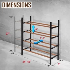 Juvale Free Standing 4 Tier 24 Pair Shoe Rack Shelf Organizer For Entryway Closet, 24"-45" Expandable, Black & Oak Grain Metal -Home Storage Store GUEST 20fa38be 04e4 43b9 8ec4 5d9000a3f766