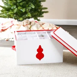 Household Essentials Ornament Storage Chest With 24 Pockets Green