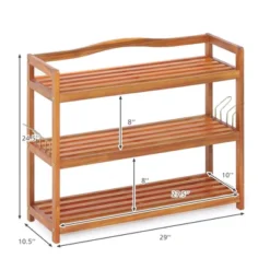 Costway 3-Tier Wood Shoe Rack Solid Acacia Wood Shoe Shelf With Side Metal Hooks -Home Storage Store GUEST 2275756a b1d4 4588 a053 75460b5611d7