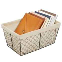MDesign Medium Chicken Wire Storage Basket, Fabric Liner, 8 Pack, Bronze/Natural -Home Storage Store GUEST 27e72610 90fb 4fc3 8b40 e1286012c77b
