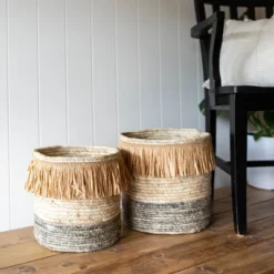 Set Of 2 Natural Woven Natural Corn Husk & Faux Raffia Basket - Foreside Home & Garden -Home Storage Store GUEST 293127fb ae1e 40aa b1fa 669683b6711d