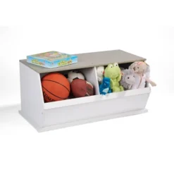 Badger Basket Two Bin Stackable Storage Cubby White/Gray Woodgrain -Home Storage Store GUEST 2dab8351 2ff5 4c49 b07d e8e296bda386