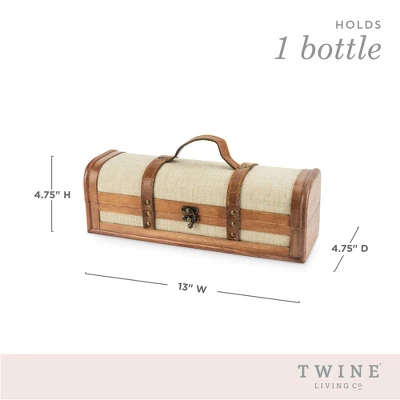 Twine Vintage Trunk Wine Bottle Gift Box, Wood Wine Box With Lid And Handle, Holds 1 Bottle, Wood, Faux Leather, Brass, Cloth 4 Twine Vintage Trunk Wine Bottle Gift Box, Wood Wine Box With Lid And Handle, Holds 1 Bottle, Wood, Faux Leather, Brass, Cloth - Image 4