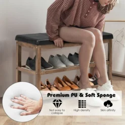 Costway 2-Tier Wooden Shoe Rack Bench W/Padded Seat For Entryway Bedroom -Home Storage Store GUEST 2f6a86f0 9956 40af a85e c420fd709c12