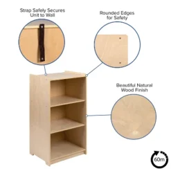 Flash Furniture Wooden 3 Section School Classroom Storage Cabinet For Commercial Or Home Use - Safe, Kid Friendly Design - 36"H (Natural) -Home Storage Store GUEST 31b186fe fe4a 4db6 8143 463d0e09ad63