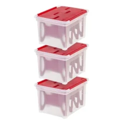 IRIS USA Ornament Storage Box, Plastic Organization Container Bin, Clear/Red -Home Storage Store GUEST 3542f780 434c 4b09 b133 9a7ba67a3063