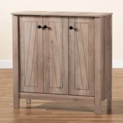 Derek Finished Wood 3 Door Shoe Cabinet Oak - Baxton Studio -Home Storage Store GUEST 38c9b77e 81f2 405e a18b cec5f65cc46b