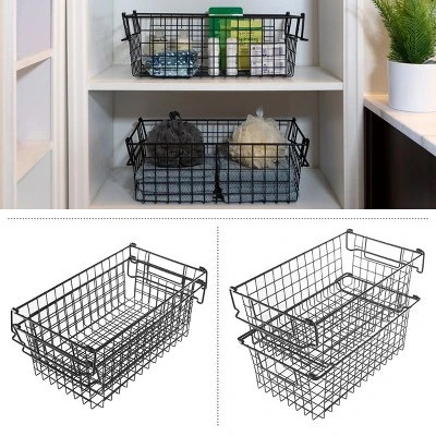 Set Of 2 Storage Bins - Basket Set For Toy, Kitchen, Closet, And Bathroom Storage - Medium Shelf Organizers With Handles By Home-Complete (Black) 2 Set Of 2 Storage Bins - Basket Set For Toy, Kitchen, Closet, And Bathroom Storage - Medium Shelf Organizers With Handles By Home-Complete (Black) - Image 2