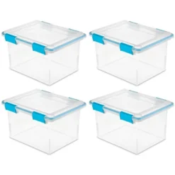 Sterilite 32 Quart Stackable Clear Plastic Storage Tote Container With Blue Gasket Latching Lid For Home And Office Organization, Clear -Home Storage Store GUEST 3c663191 cf42 482e 8645 59c76d874562