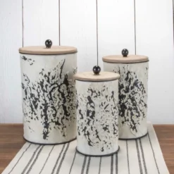 Set Of 3 Cream And Gray Floral Metal Decorative Storage Canisters - Foreside Home & Garden -Home Storage Store GUEST 3d627eed 8fff 47a3 b08b 619f7ab2926d