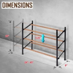 Juvale Free Standing 3 Tier 18 Pair Shoe Rack Shelf Organizer For Entryway Closet, 24"-45" Expandable, Black & Oak Grain Metal 13 Juvale Free Standing 3 Tier 18 Pair Shoe Rack Shelf Organizer For Entryway Closet, 24"-45" Expandable, Black & Oak Grain Metal -Home Storage Store GUEST 4547e1cc 2c51 4069 83f2 0a03e4dacd07