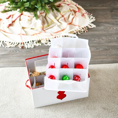 Household Essentials Ornament Storage Chest With 24 Pockets Green 3 Household Essentials Ornament Storage Chest With 24 Pockets Green - Image 3