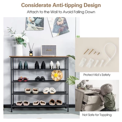 Shoe Rack 5-Tier Shoe Storage Organizer W/4 Metal Mesh Shelves For 16-20 Pairs 8 Shoe Rack 5-Tier Shoe Storage Organizer W/4 Metal Mesh Shelves For 16-20 Pairs - Image 8