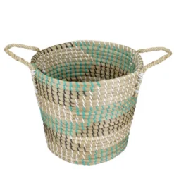 Northlight 14" Natural Woven Seagrass Basket With Teal, Black And White Accents -Home Storage Store GUEST 4b76dedb ba39 45c2 a465 a395f76cb4eb