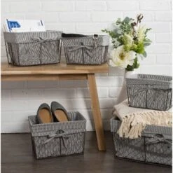 Design Imports Set Of 5 Rustic Bronze Chicken Wire Ticking Stripe Liner Baskets Black/White -Home Storage Store GUEST 4da6ea9f e053 44a0 9372 5f97a50b26f9
