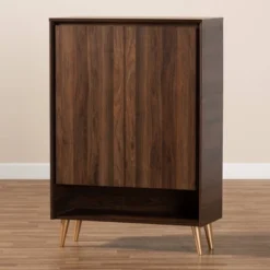 Landen Mid - Century Modern 2 Doors Shoe Storage Cabinet Walnut/Brown/Gold - Baxton Studio -Home Storage Store GUEST 51083150 eb03 432f 9ac3 8ef5f9fe9d43