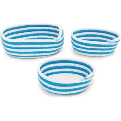 Farmlyn Creek 3 Pack Round Woven Storage Baskets, Blue And White Stripes (3 Sizes) -Home Storage Store GUEST 52f55059 e48b 4308 91a1 06a46d907e86