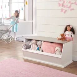 Badger Basket Two Bin Stackable Storage Cubby White/Gray Woodgrain -Home Storage Store GUEST 548f14aa 6559 4032 95e6 4a940a03a507