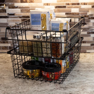 Set Of 2 Storage Bins - Basket Set For Toy, Kitchen, Closet, And Bathroom Storage - Large Shelf Organizers With Handles By Home-Complete (Black) 4 Set Of 2 Storage Bins - Basket Set For Toy, Kitchen, Closet, And Bathroom Storage - Large Shelf Organizers With Handles By Home-Complete (Black) - Image 4