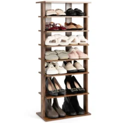 Tangkula 7-Tier Double Rows Shoe Rack Vertical Wooden Shoe Storage Organizer Rustic Brown/White -Home Storage Store GUEST 5a92c874 4f7d 480f 8b78 2313a0d9fd93
