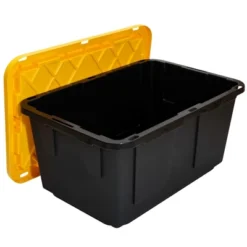 GreenMade Professional Storage Ultra Durable 27 Gallon Plastic Storage Tote Bin With Snap Fit Lid And Padlock Holes, Black And Yellow (4 Pack) -Home Storage Store GUEST 5bb61d2a f746 43f7 a7a6 315b3e0ba310