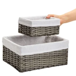 Farmlyn Creek Set Of 4 Wicker Storage Baskets With Liners For Shelves, Decorative Woven Nesting Bins For Organizing Pantry, 2 Sizes (Grey) -Home Storage Store GUEST 5c6dee89 9649 45ec b4e5 d72cb30e6847