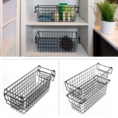 Set Of 2 Storage Bins - Basket Set For Toy, Kitchen, Closet, And Bathroom Storage - Small Shelf Organizers With Handles By Home-Complete (Black) 2 Set Of 2 Storage Bins - Basket Set For Toy, Kitchen, Closet, And Bathroom Storage - Small Shelf Organizers With Handles By Home-Complete (Black) - Image 2