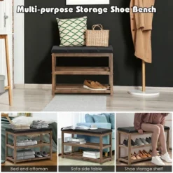 Costway 2-Tier Wooden Shoe Rack Bench W/Padded Seat For Entryway Bedroom -Home Storage Store GUEST 5fb4ab46 5a80 4a85 ab03 c1f84a8bb7c8