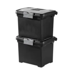 Sterilite Portable Lockable File Box W/ Extra Compartment, Built-In Handle & Titanium Gray Latches, Black Base & Clear Lid (4 Pack) -Home Storage Store GUEST 5fbd8e2d 9d40 4446 8047 ba83f624e87b