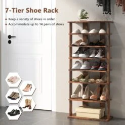 Tangkula 7-Tier Double Rows Shoe Rack Vertical Wooden Shoe Storage Organizer Rustic Brown/White -Home Storage Store GUEST 628e2f1e 765d 42ea 91bf e483326aa807