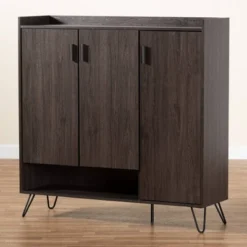 Baldor Wood 3 Door Shoe Cabinet Dark Brown - Baxton Studio -Home Storage Store GUEST 65ad132e 370c 4c04 ad1d 5f3ea1f4179d