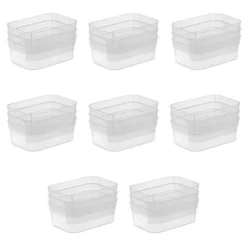 Sterilite Medium Storage Tray Containers With Sturdy Banded Rim And Textured Bottom For Desktop And Drawer Household Organization, Clear, 48 Pack -Home Storage Store GUEST 65b767d7 6e0e 468e 8678 6e815ddd202b